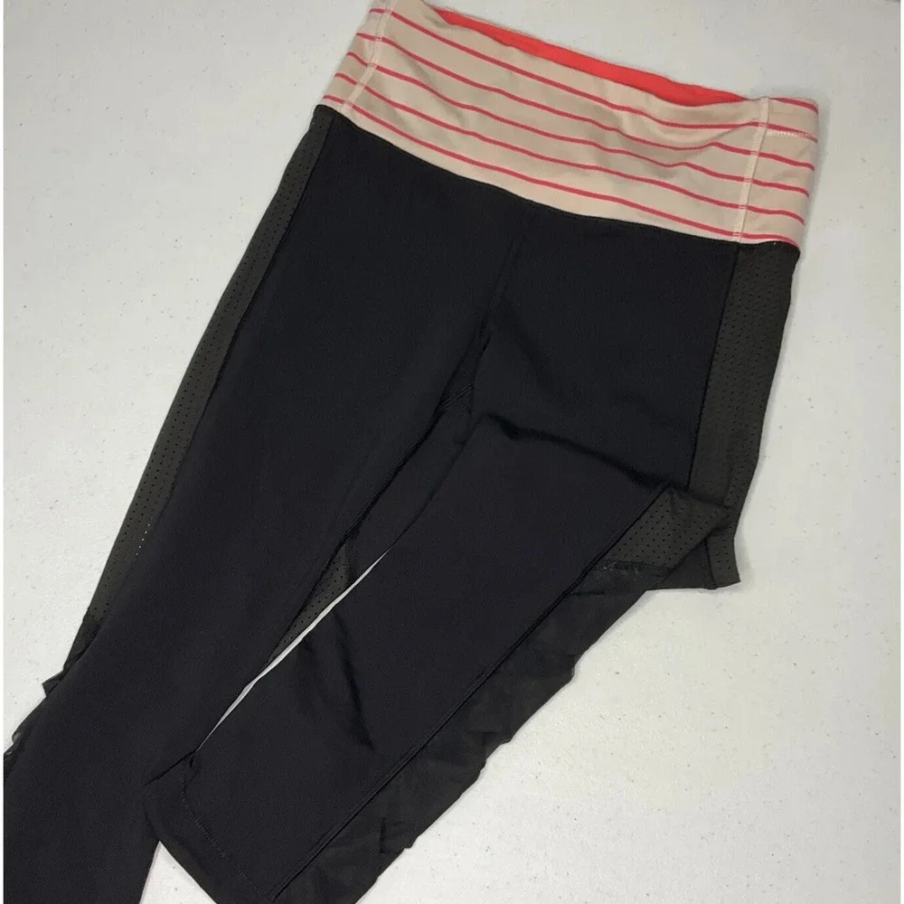 Lululemon Leggings‎ Var-City Crop CrissCross Black & Electric Coral Stripe Sz 4